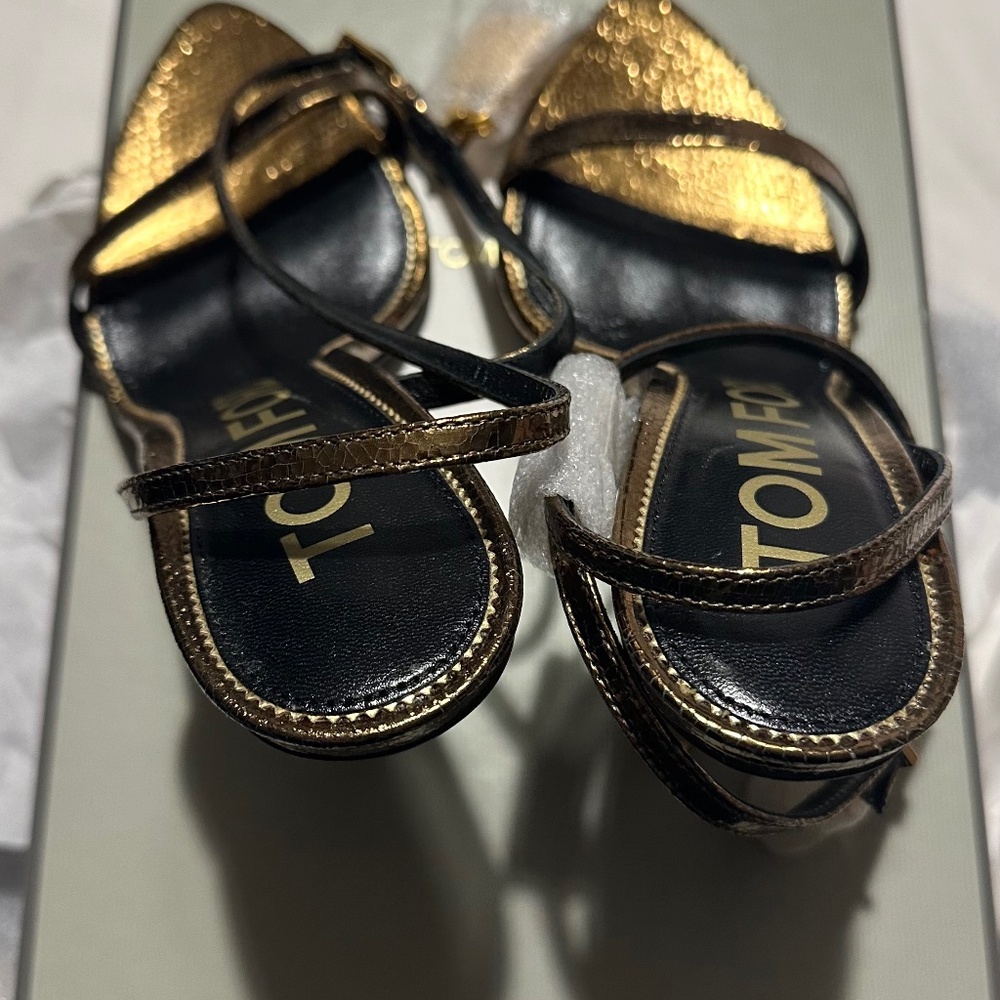 Tom Ford Bronze Metallic Pad Lock Sandals
